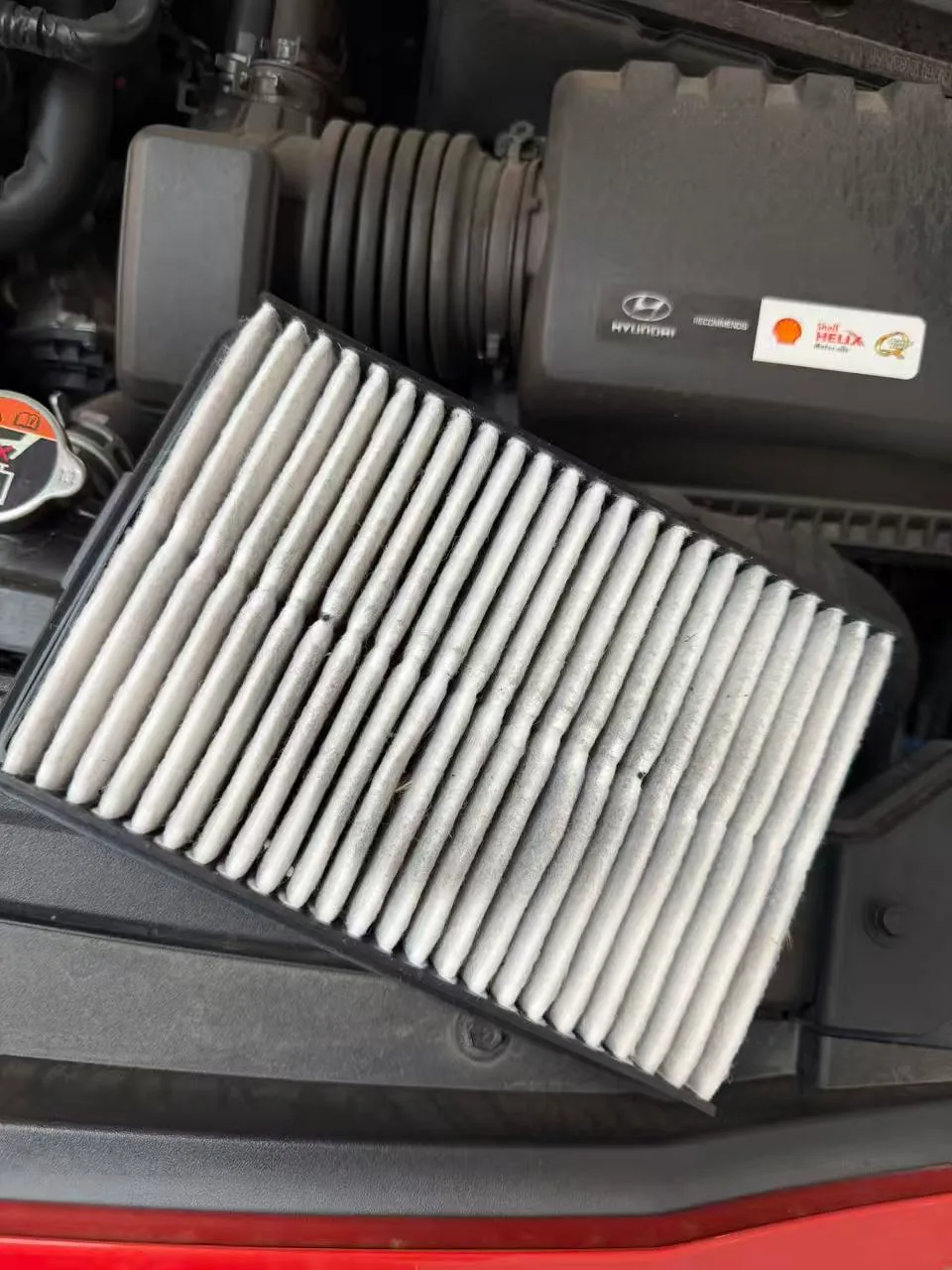 Cabin air filter taken out of a Hyundai Kona to check its condition